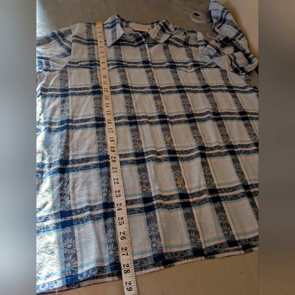 Alfred Dunner Floral Plaid Button Down Shirt Bleu  Boho Retro Size 18 - Picture 7 of 12